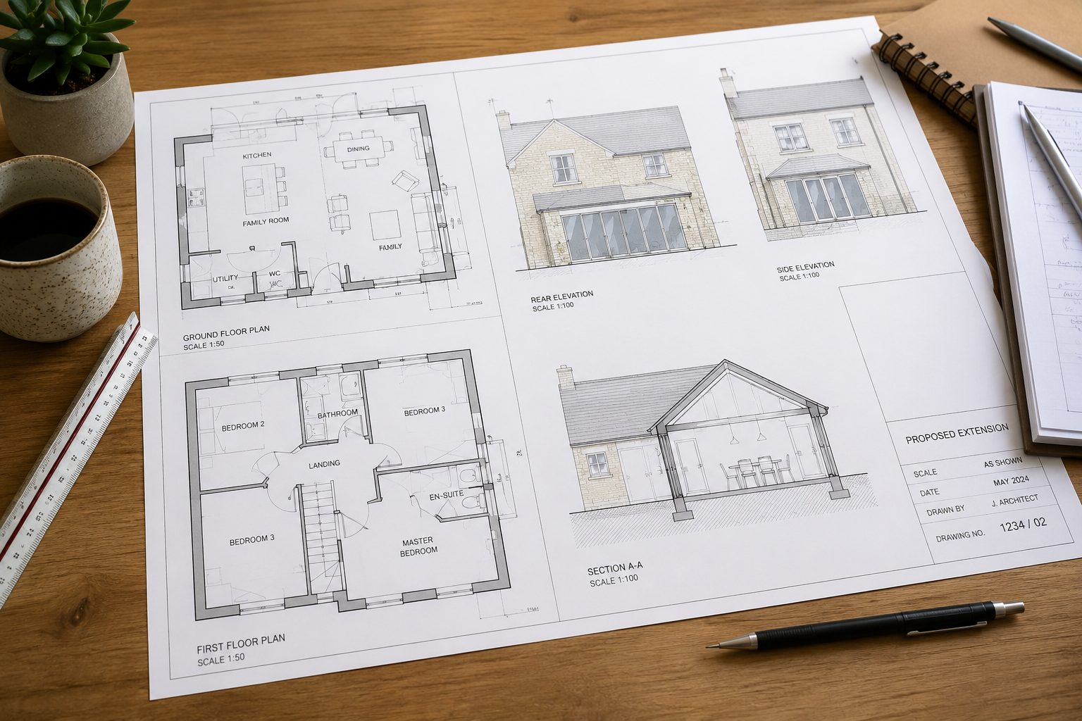 Architectural plans for a house extension