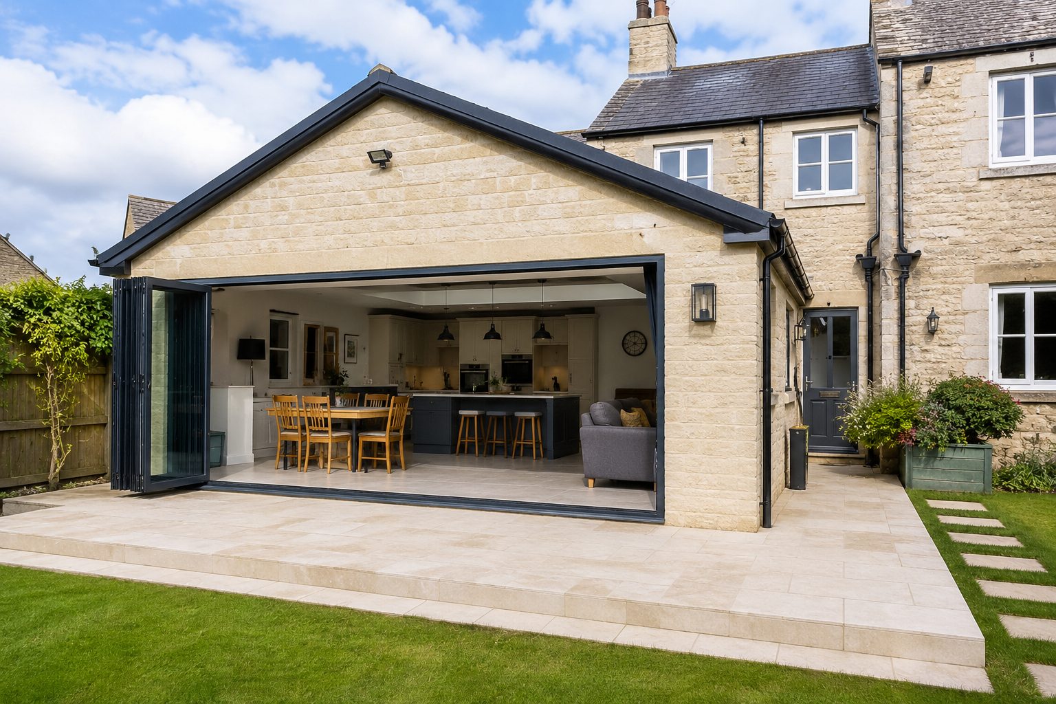 Single storey brick extension with bi-fold doors at a Corby home
