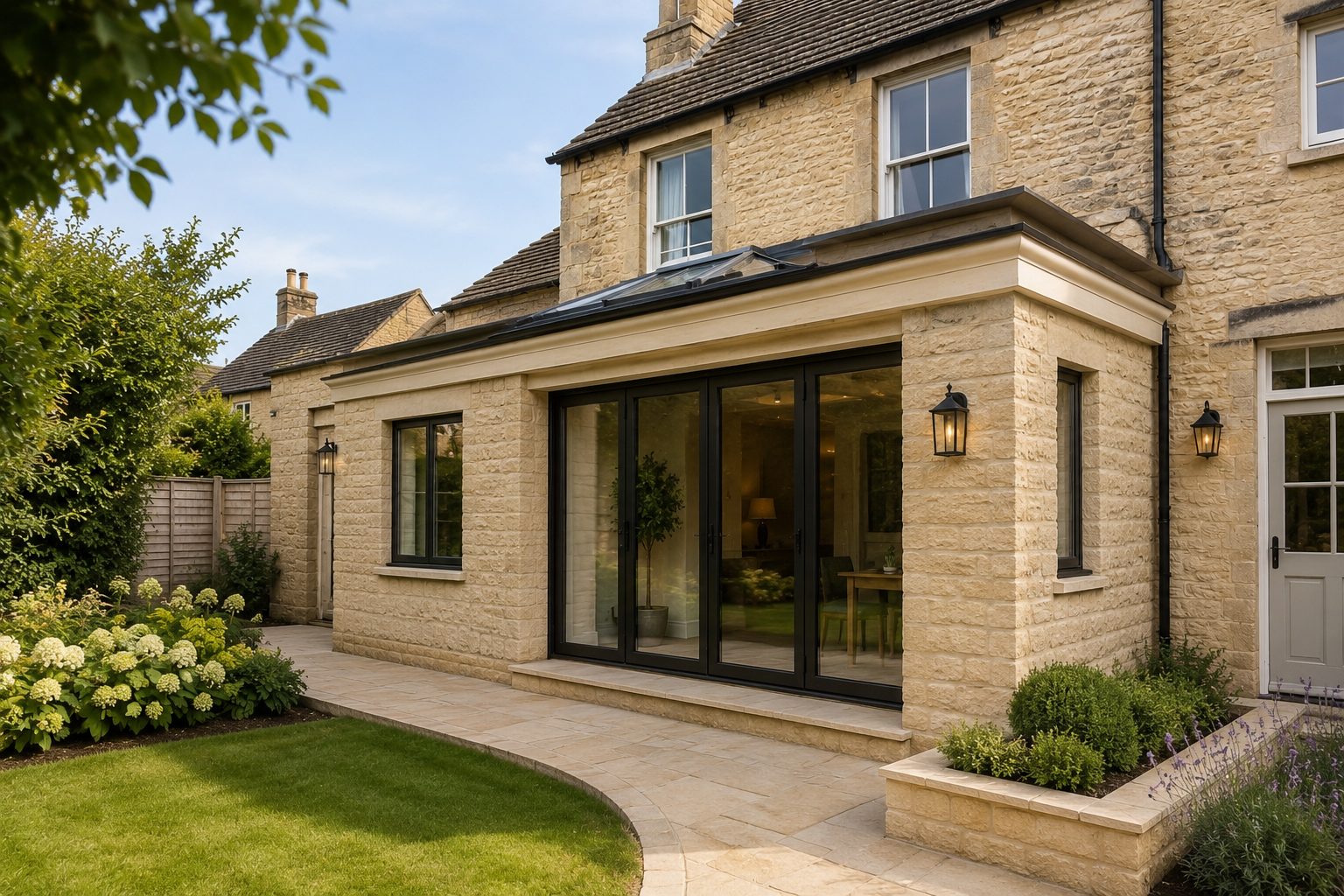 Landscaped garden with lawn and patio in Corby